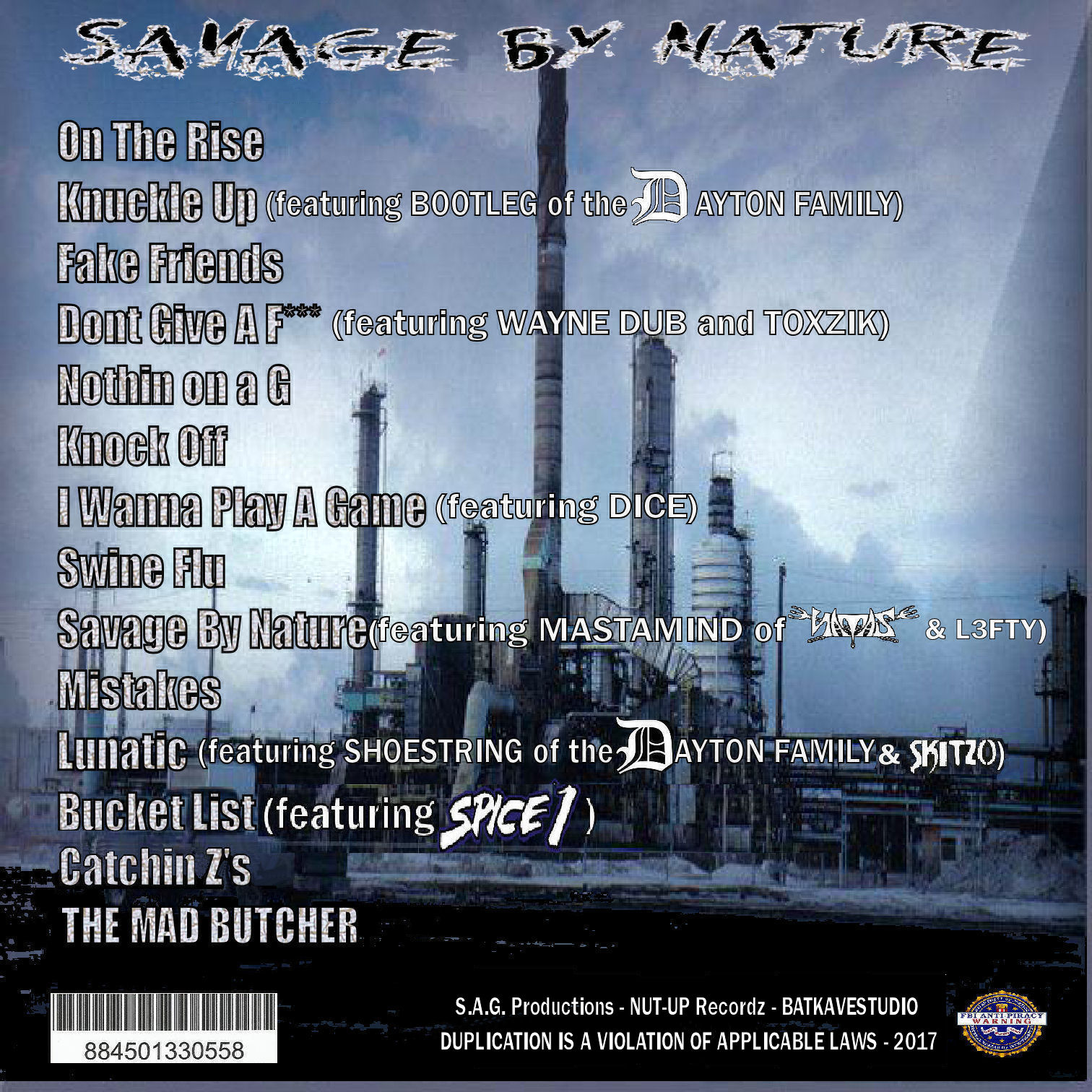 Hip hop music, also called hip-hop or rap music, is a music genre formed in the United States in the 1970s that consists of a stylized rhythmic music that commonly accompanies rapping, a rhythmic and rhyming speech that is chanted. It developed as part of hip hop culture, a subculture defined by four key stylistic elements: MCing/rapping, DJing/scratching, break dancing, and graffiti writing. Other elements include sampling (or synthesis), and beatboxing. The Mad Butcher approves this message.